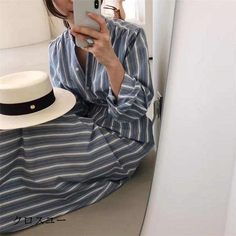 レディース 春 ロングワンピース マキシ丈 綿 大きいサイズ すっきりとした ストライプワンピース 身体のラインを拾わず レディな着こなし素敵