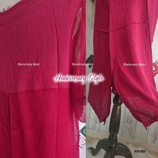 ワンピース 赤 2L 即納 ゆったり 大きいサイズ 楊柳シフォン 2枚セット MD-D63376 シースルー 半袖 袖あり ロングテイル レイヤード