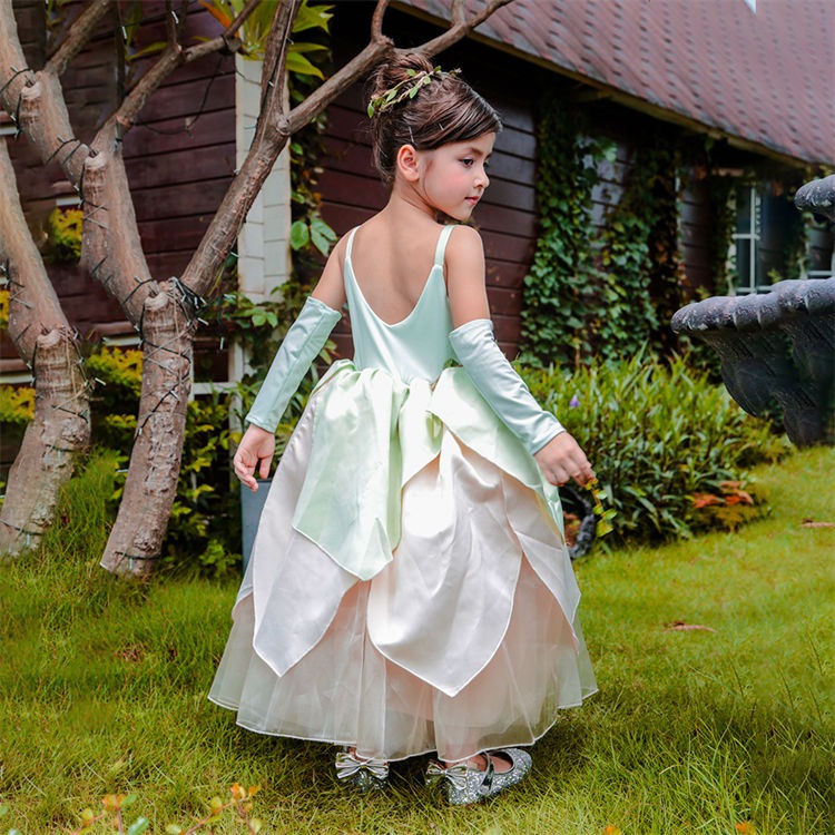 カエルの姫 ハロウィン コスプレ 子供 キッズ 衣装 お姫様 花 イエロー グリーン チュール コスチューム ワンピース アクセサリー 翼 羽 花冠 女の子 精霊 仙女 森 プリンセス 可愛い おしゃ