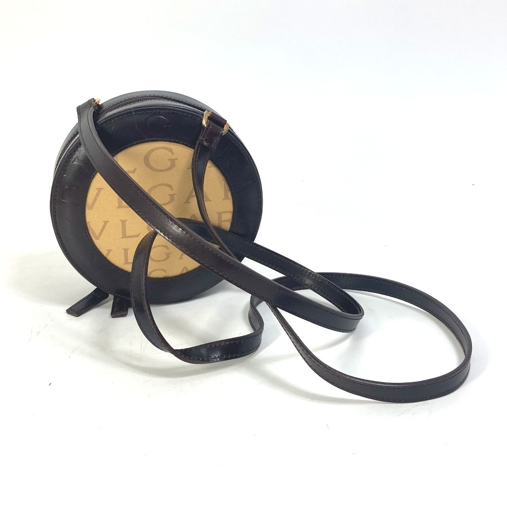 ショルダーバッグ ロゴマニア ポシェット ラウンド カバン 斜め掛け キャンバス/レザー ブラウン