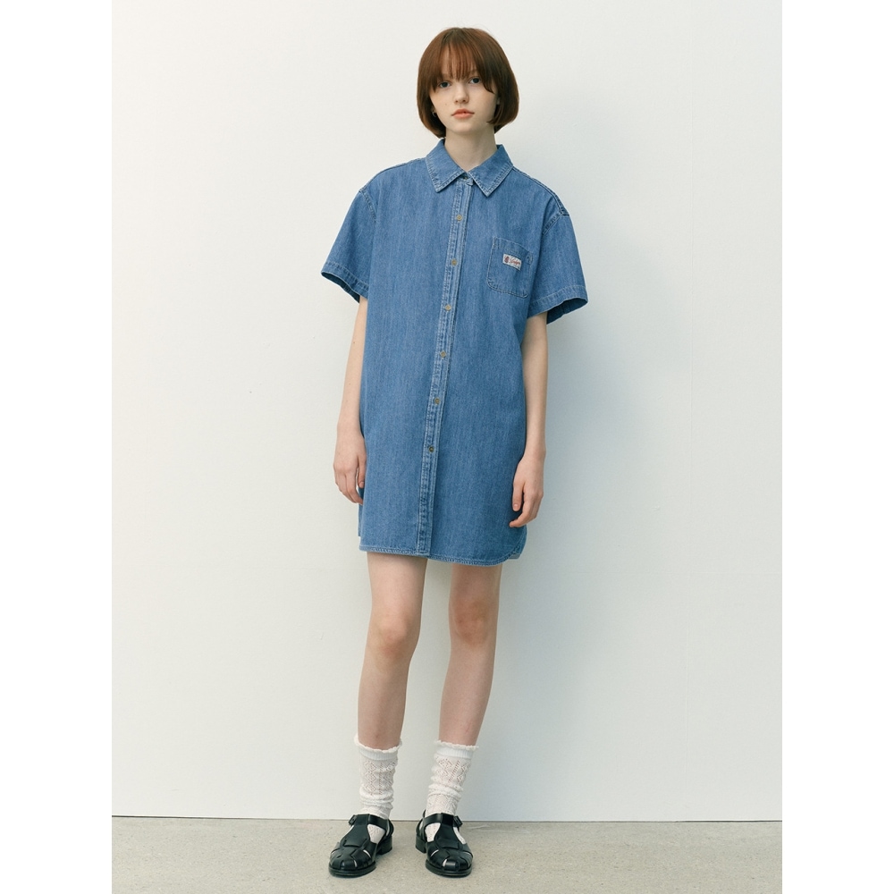 AND YOU ダンデノンデニムシャツ半袖ワンピース (ミッドブルー) AND YOU ダンデノンデニムシャツ半袖ワンピース (ミッドブルー)