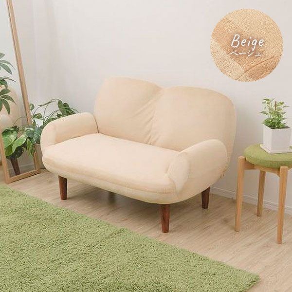 コンパクトソファー/ローソファー グリーンブラウン脚 肘付き 2人掛け 脚付き 14段階リクライニング 日本製 コンパクトソファー/ローソファー グリーンブラウン脚 肘付き 2人掛け 脚付き 14段階リクライニング 日本製