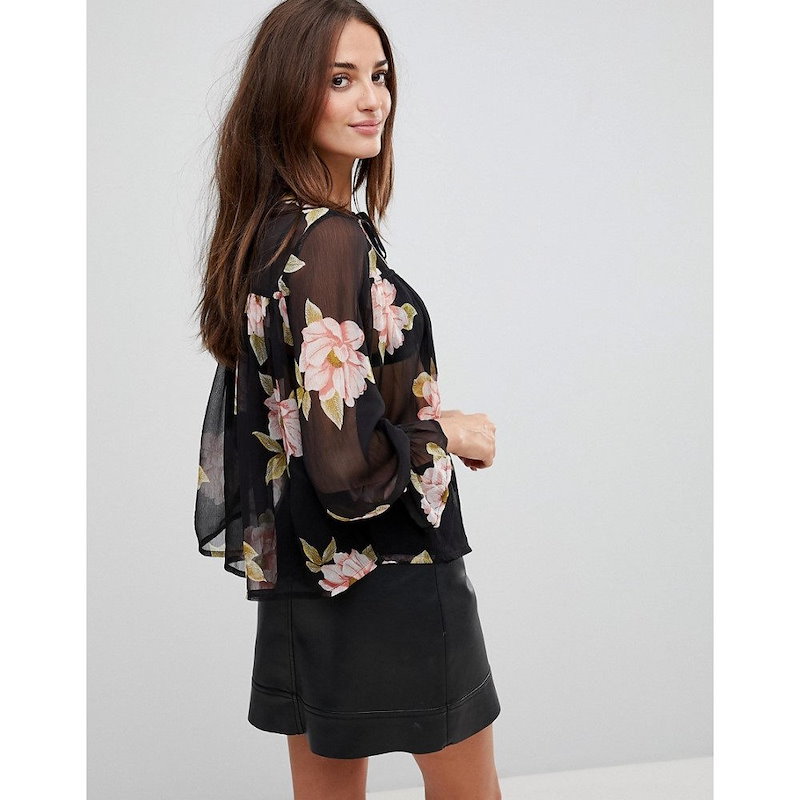 インフルエンス レディース トップス ブラウス・シャツ【Influence Cut Out Detail Tie Neck Floral Blouse】Black インフルエンス レディース トップス ブラウス・シャツ【Influence Cut Out Detail Tie Neck Floral Blouse】Black