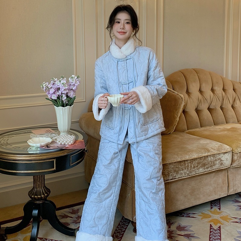 人気ルームウェア セットアップ 冬 新中式冬の女性用保温スーツ甘い部屋着は外で着ることができます 可愛い パジャマ レディース 秋冬 韓国 部屋着