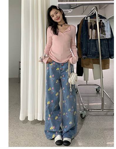デニムパンツ ジーンズ ジーパン 花柄 デニム ズボン 淡色 レディース かわいい 大人可愛い カジュアル おしゃれ お洒落 かっこいい レトロ こなれ感 ラフ キュート 個性的 クール エレガント