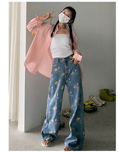 デニムパンツ ジーンズ ジーパン 花柄 デニム ズボン 淡色 レディース かわいい 大人可愛い カジュアル おしゃれ お洒落 かっこいい レトロ こなれ感 ラフ キュート 個性的 クール エレガント