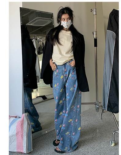 デニムパンツ ジーンズ ジーパン 花柄 デニム ズボン 淡色 レディース かわいい 大人可愛い カジュアル おしゃれ お洒落 かっこいい レトロ こなれ感 ラフ キュート 個性的 クール エレガント