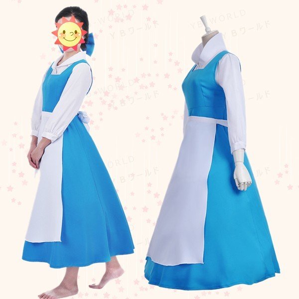 一部即納 在庫一掃　美女と野獣 ベル コスプレ衣装 コスチューム メイド服 バニエ付き ハロウィン イベント パーティー ハロウィン仮装 ch0006