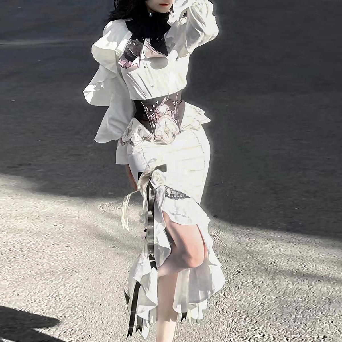 送 料 無 料正規品デザインリングスタードアlolita上着フィッシュテールスカートゴシックロリータセット