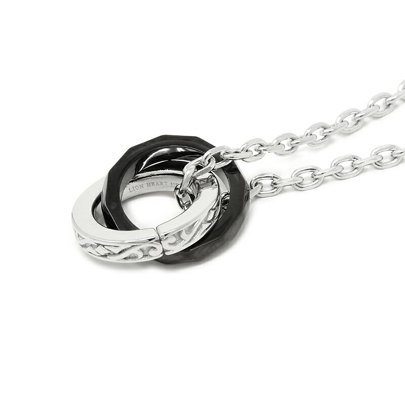 ライオンハート LH-1 タテガミ ダブルリング ネックレス フラグメント サージカルステンレス (シルバーxブラック) 金属アレルギー対応 03NE069BBK LION HEART メン ライオンハート LH-1 タテガミ ダブルリング ネックレス フラグメント サージカルステンレス (シルバーxブラック) 金属アレルギー対応 03NE069BBK LION HEART メン