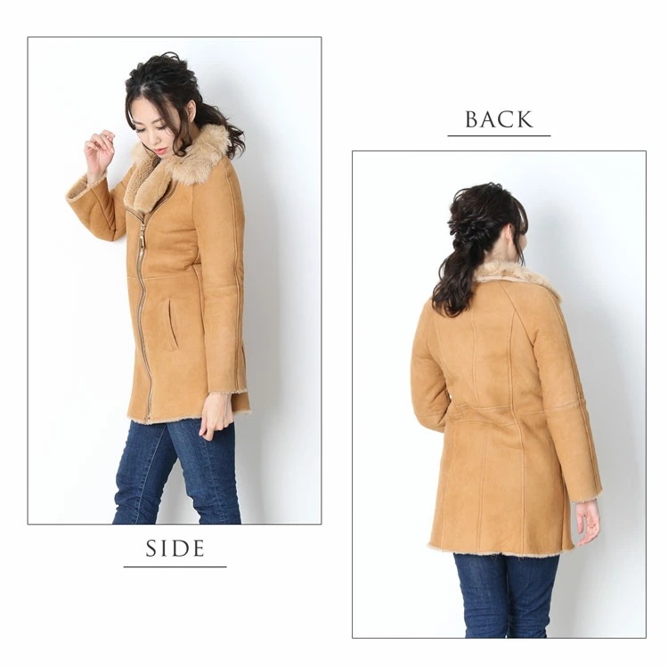 【1点限り】ムートンWフェイスジップアップコートレディースキャメル
