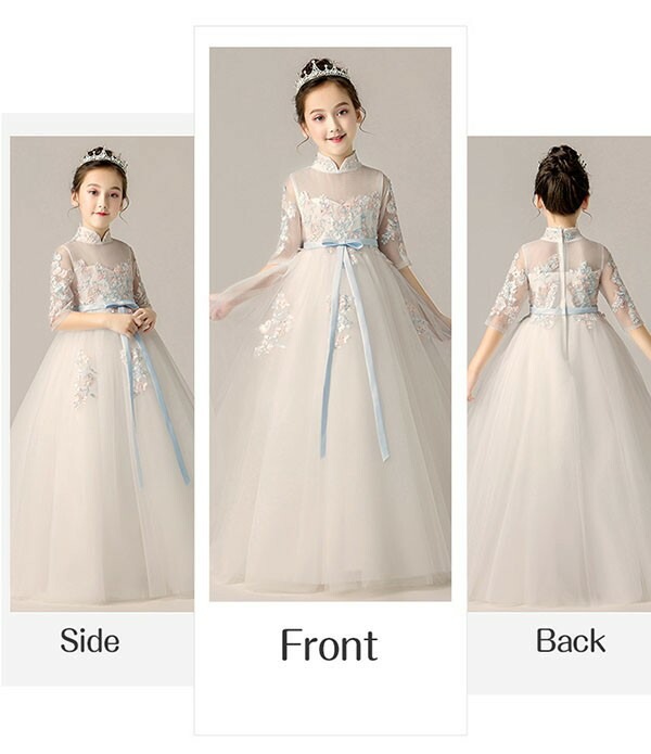 キッズ ドレス パーティー 五分袖 お姫様 ロング丈 透け感 レース ハイネック パフスリーブ ワンピース 子供ドレス ファスナータイプ 子どもドレス 女の子 Aライン フォーマル ステージ衣装 ピア キッズ ドレス パーティー 五分袖 お姫様 ロング丈 透け感 レース ハイネック パフスリーブ ワンピース 子供ドレス ファスナータイプ 子どもドレス 女の子 Aライン フォーマル ステージ衣装 ピア