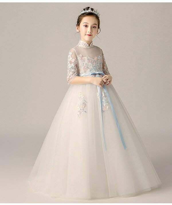 キッズ ドレス パーティー 五分袖 お姫様 ロング丈 透け感 レース ハイネック パフスリーブ ワンピース 子供ドレス ファスナータイプ 子どもドレス 女の子 Aライン フォーマル ステージ衣装 ピア キッズ ドレス パーティー 五分袖 お姫様 ロング丈 透け感 レース ハイネック パフスリーブ ワンピース 子供ドレス ファスナータイプ 子どもドレス 女の子 Aライン フォーマル ステージ衣装 ピア