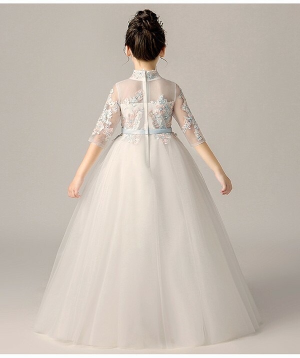キッズ ドレス パーティー 五分袖 お姫様 ロング丈 透け感 レース ハイネック パフスリーブ ワンピース 子供ドレス ファスナータイプ 子どもドレス 女の子 Aライン フォーマル ステージ衣装 ピア キッズ ドレス パーティー 五分袖 お姫様 ロング丈 透け感 レース ハイネック パフスリーブ ワンピース 子供ドレス ファスナータイプ 子どもドレス 女の子 Aライン フォーマル ステージ衣装 ピア