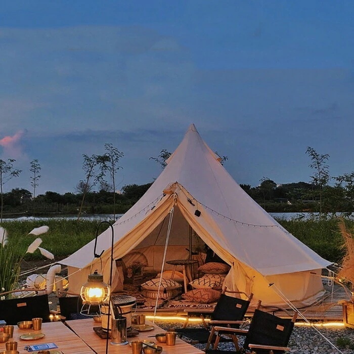 ワンポールテント 34人用テント ベル型テント テント ティピーテント ファミリー 大型テント 日除け 快適 防風 防雨 防水 耐火性 UVカット 通気 ポール ペグ ロープ付き スーム