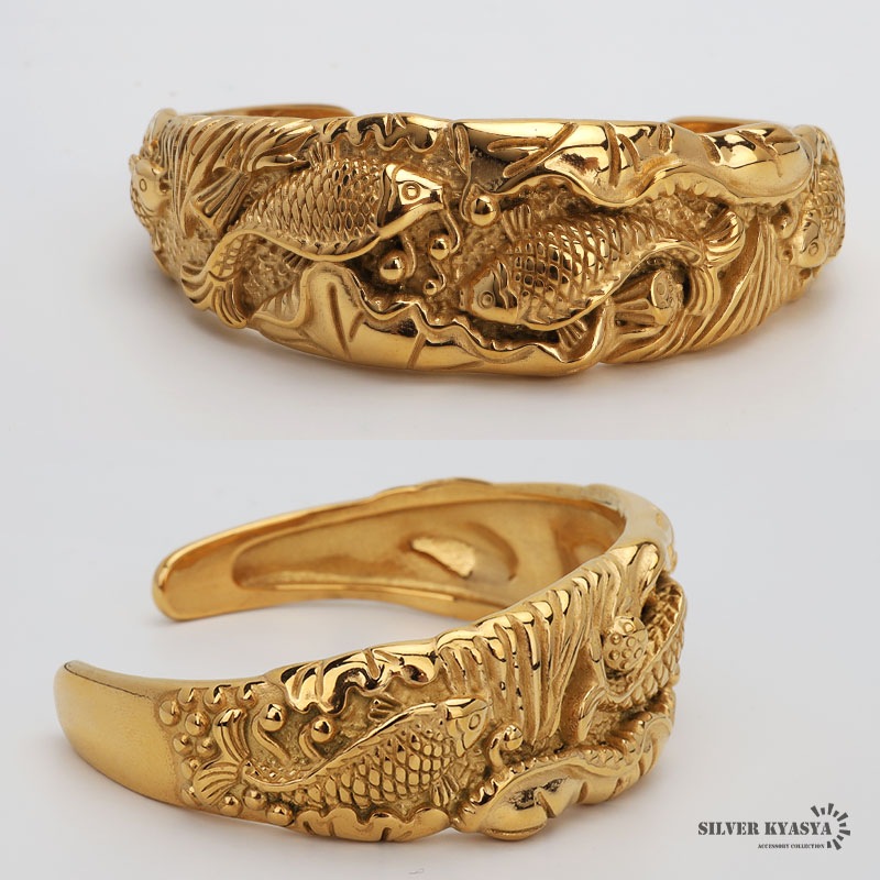 ステンレス 鯉バングル ゴールド [b697]