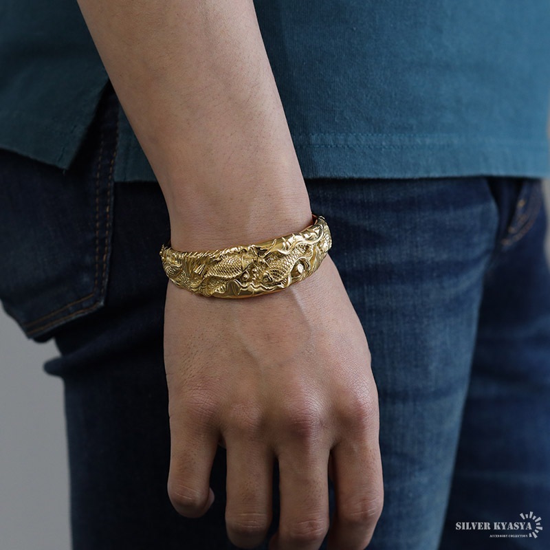 ステンレス 鯉バングル ゴールド [b697]