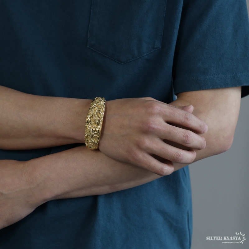 ステンレス 鯉バングル ゴールド [b697]