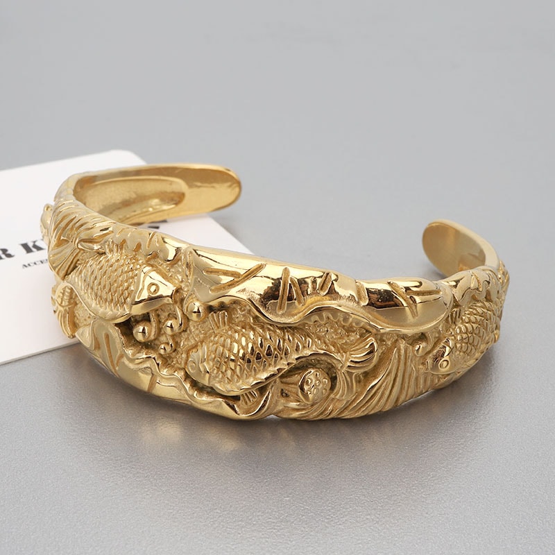 ステンレス 鯉バングル ゴールド [b697]