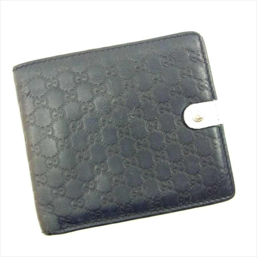 二つ折り 財布 グッチシマ ネイビー ホワイト レッド 中古