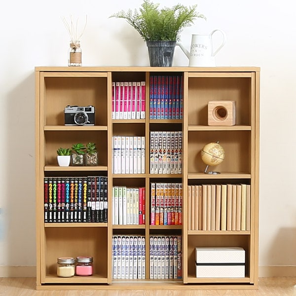 スライド本棚 幅89cm 4段 ダブルスライド 大容量収納 本棚 コミックラック シェルフ ブックシェルフ ラック スリム 収納 省スペース ブックラック スリムラック スライド 壁面収納