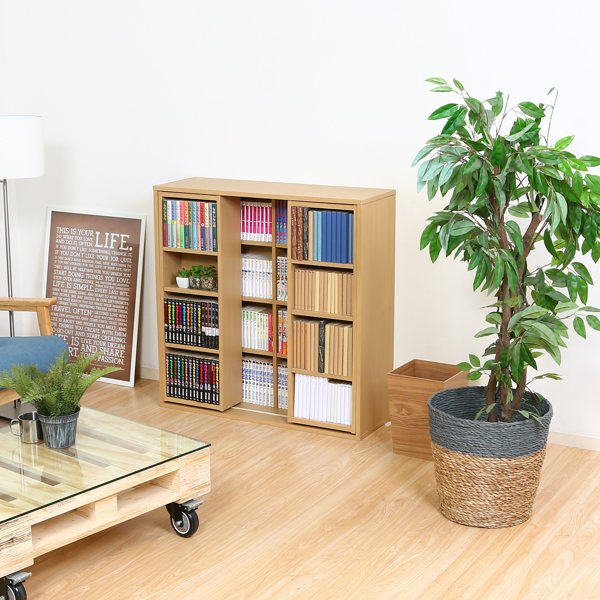 スライド本棚 幅89cm 4段 ダブルスライド 大容量収納 本棚 コミックラック シェルフ ブックシェルフ ラック スリム 収納 省スペース ブックラック スリムラック スライド 壁面収納