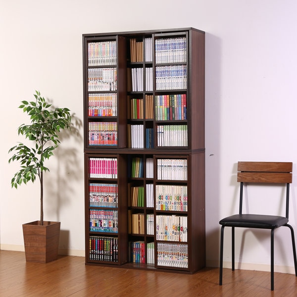 スライド本棚 幅89cm 4段 ダブルスライド 大容量収納 本棚 コミックラック シェルフ ブックシェルフ ラック スリム 収納 省スペース ブックラック スリムラック スライド 壁面収納