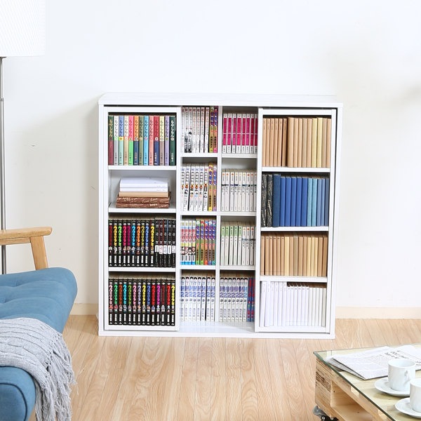 スライド本棚 幅89cm 4段 ダブルスライド 大容量収納 本棚 コミックラック シェルフ ブックシェルフ ラック スリム 収納 省スペース ブックラック スリムラック スライド 壁面収納