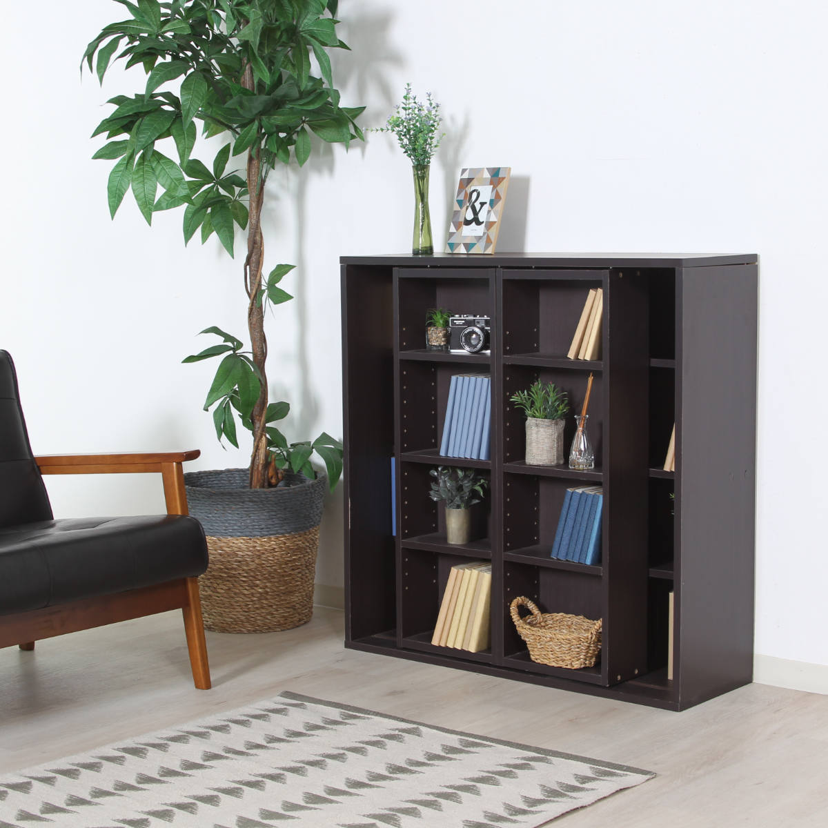 スライド本棚 幅89cm 4段 ダブルスライド 大容量収納 本棚 コミックラック シェルフ ブックシェルフ ラック スリム 収納 省スペース ブックラック スリムラック スライド 壁面収納