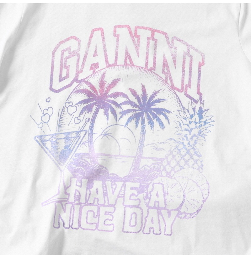 GANNI T3918 151 カクテル ロゴ Tシャツ