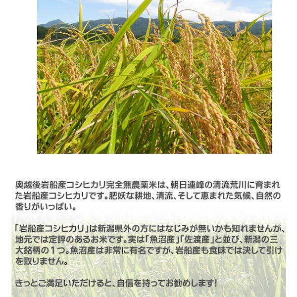 新潟　Qoo10]　農薬無使用米　精米　コシヒカリ