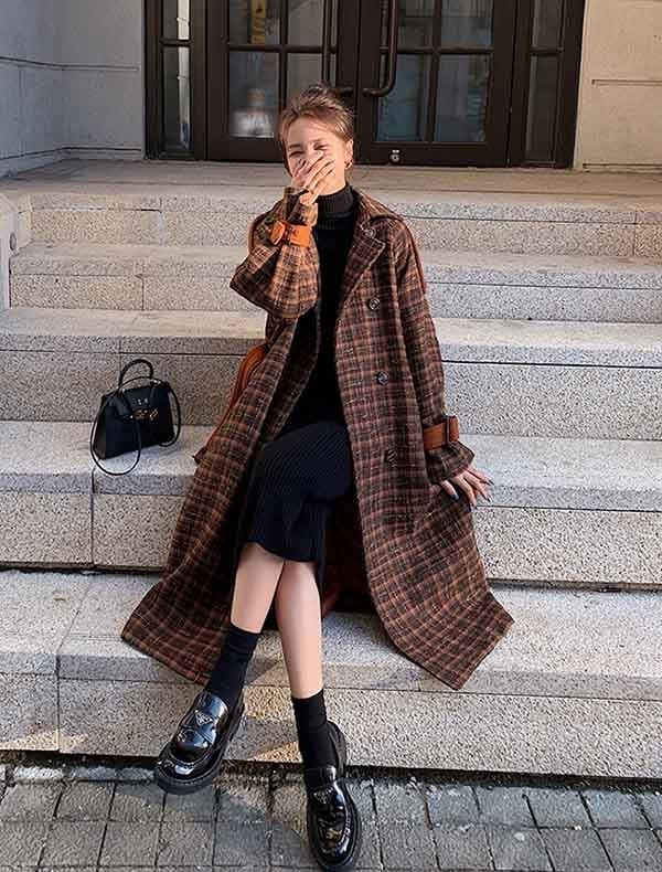 チェスターコート チェック柄 レディース ロングコート コクーンコート ドロップショルダー 小柄 ロングチェスターコート 超ロング アウター 秋 冬 冬服 定番 オーバーサイズ カジュアル 暖かい 大