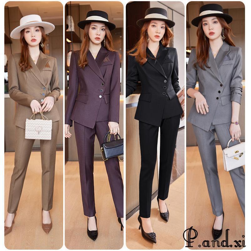 スーツセット レディース パンツセット 代30代40代 事務服 スーツジャケット ロングパンツ カジュアル セットアップ ビジネススーツ オシャレ 着痩せ