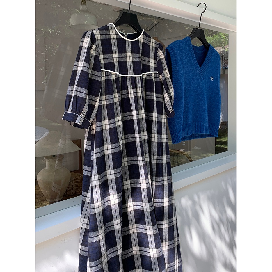 ワンピース ドールドレス プルオーバー ロングスカート シャツワンピース ロング ロング丈 袖あり 五分袖 ラウンドネック 襟なし ストレート ワイド ボタンあり かわいい 大人可愛い おしゃれ