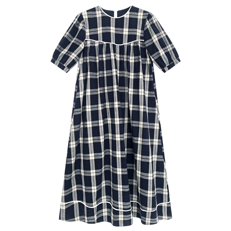 ワンピース ドールドレス プルオーバー ロングスカート シャツワンピース ロング ロング丈 袖あり 五分袖 ラウンドネック 襟なし ストレート ワイド ボタンあり かわいい 大人可愛い おしゃれ