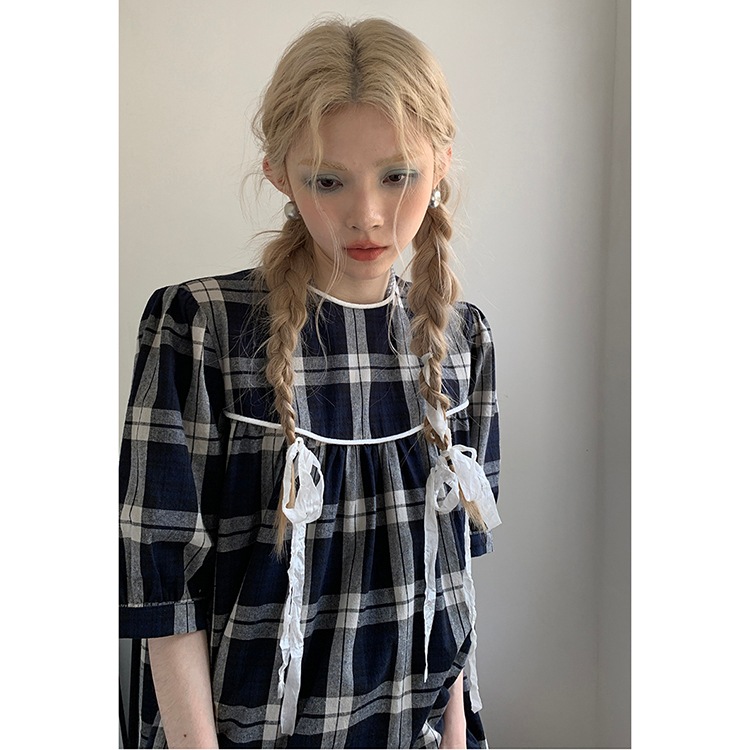 ワンピース ドールドレス プルオーバー ロングスカート シャツワンピース ロング ロング丈 袖あり 五分袖 ラウンドネック 襟なし ストレート ワイド ボタンあり かわいい 大人可愛い おしゃれ