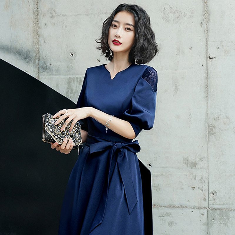 【急速出荷!】パーティードレス 結婚式 ワンピース 袖あり 大きいサイズ 夏 レース 刺繍 ドレス フォーマルドレス ミモレ丈 五分袖 オシャレ ワンピースドレス 二次会 披露宴 お呼ばれ 体型カバー