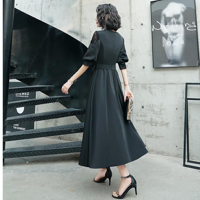 【急速出荷!】パーティードレス 結婚式 ワンピース 袖あり 大きいサイズ 夏 レース 刺繍 ドレス フォーマルドレス ミモレ丈 五分袖 オシャレ ワンピースドレス 二次会 披露宴 お呼ばれ 体型カバー