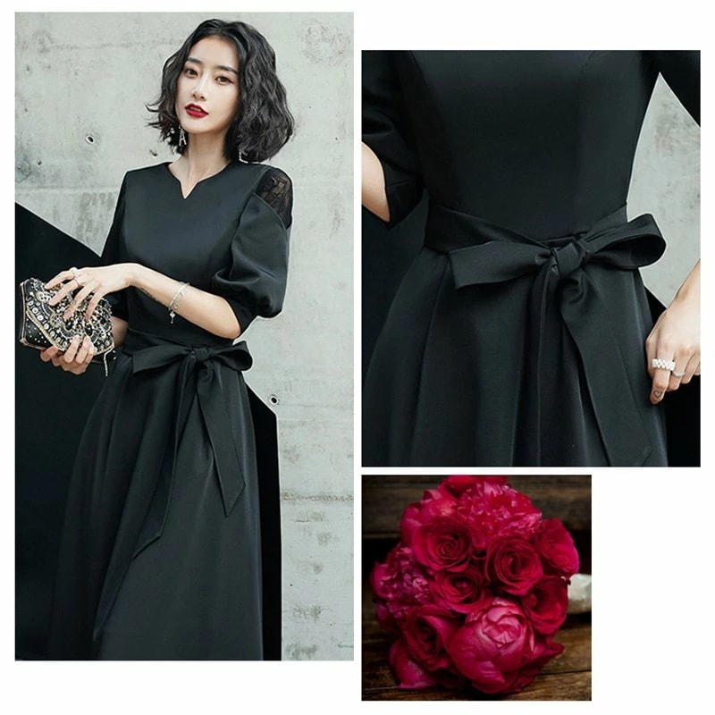 【急速出荷!】パーティードレス 結婚式 ワンピース 袖あり 大きいサイズ 夏 レース 刺繍 ドレス フォーマルドレス ミモレ丈 五分袖 オシャレ ワンピースドレス 二次会 披露宴 お呼ばれ 体型カバー