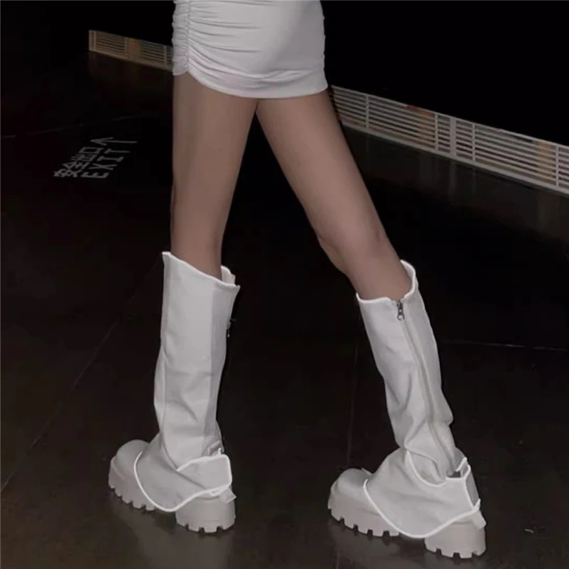 女性用スクエアトゥブーツ 厚手のボトム プラットフォーム chunkyヒール ジッパー 人気 ウエスタンパンク レディースシューズ トレンド2022