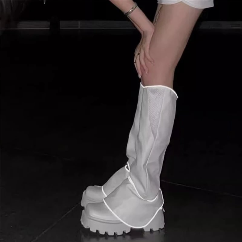女性用スクエアトゥブーツ 厚手のボトム プラットフォーム chunkyヒール ジッパー 人気 ウエスタンパンク レディースシューズ トレンド2022
