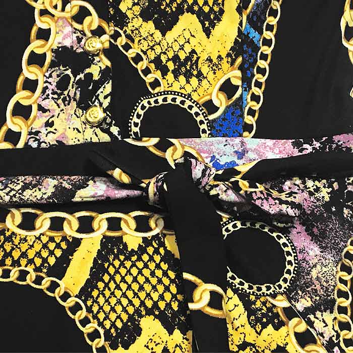 ワンピース 膝下丈 7分袖 フレアスカート チェーンアニマル レトロ クラブ パーティー お出かけ 40代 50代 60代 S.M.L.XL ブラック FROM USA HF230517LA027