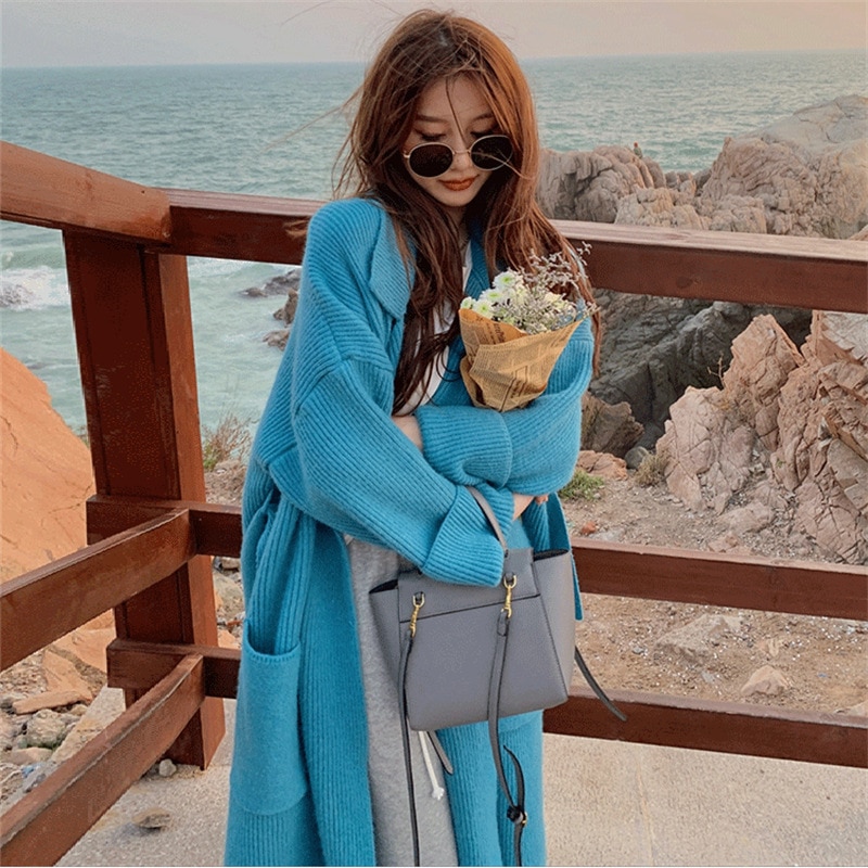 ニットカーディガン カーディガン ロングセーターレディースコート秋冬新しいルーズニットカーディガンコート ニットカーディガン カーディガン ロングセーターレディースコート秋冬新しいルーズニットカーディガンコート