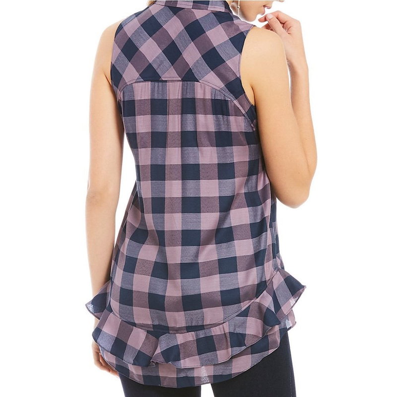 ダニエル クレミュ レディース トップス ブラウス・シャツ【Cremieux Shawn Sleeveless Plaid Ruffle Hem Blouse】Dusty Lilac ダニエル クレミュ レディース トップス ブラウス・シャツ【Cremieux Shawn Sleeveless Plaid Ruffle Hem Blouse】Dusty Lilac