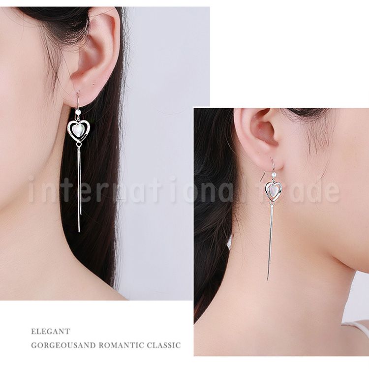 レディースアクセサリー ハートロングピアス 揺れる しずく風 キラキラ 上品 シルバー925 金属アレルギー対応 可愛い エレガント おしゃれ 大人かわいい フェミニン アクセサリー プレゼント