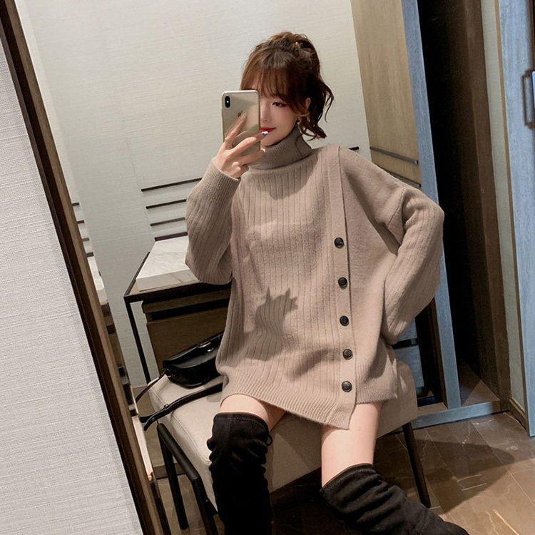 ニットセーター レディース 秋冬 長袖 セーター トップス ニットソー 無地 ハイネック 厚手 ゆったり 通勤 着痩せ 上品 お洒落 かわいい 大人可愛い きれいめ シンプル デート お出かけ