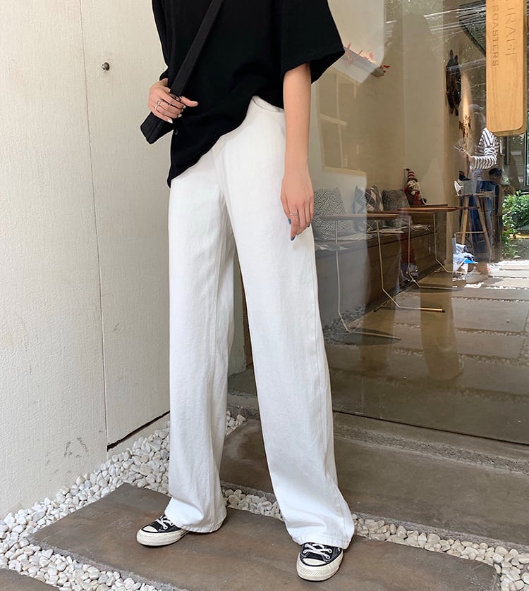 パンツ ボトム デニム パンツ Gパン ワイド パンツ ハイウエスト カラーデニム モノトーン コットン ストレート 綿 美脚 動きやすい 韓国 ヒップアップ 流行り かわいい 可愛い