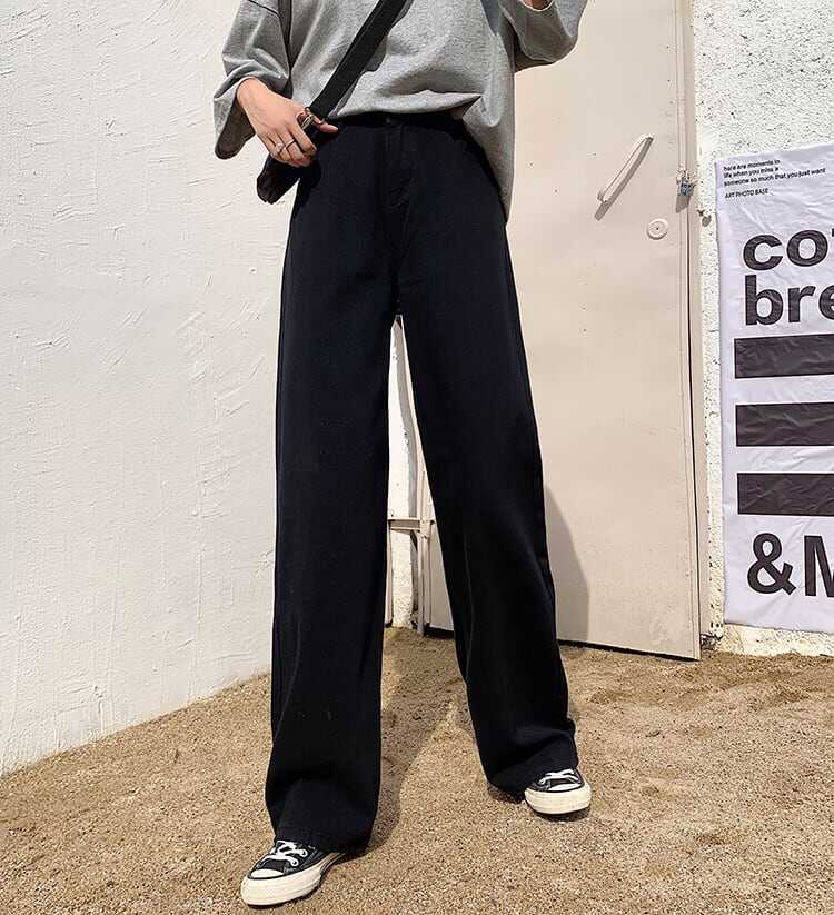 パンツ ボトム デニム パンツ Gパン ワイド パンツ ハイウエスト カラーデニム モノトーン コットン ストレート 綿 美脚 動きやすい 韓国 ヒップアップ 流行り かわいい 可愛い