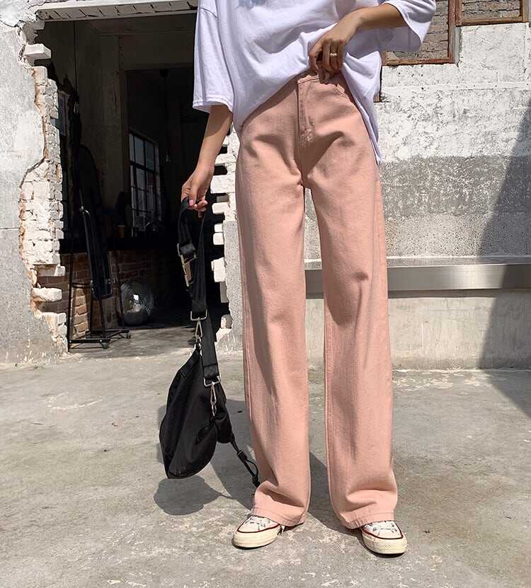 パンツ ボトム デニム パンツ Gパン ワイド パンツ ハイウエスト カラーデニム モノトーン コットン ストレート 綿 美脚 動きやすい 韓国 ヒップアップ 流行り かわいい 可愛い