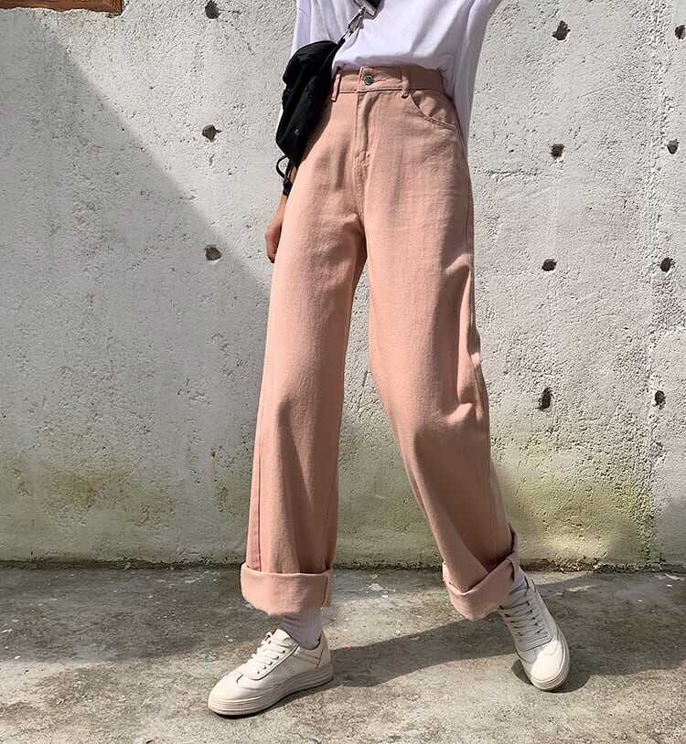 パンツ ボトム デニム パンツ Gパン ワイド パンツ ハイウエスト カラーデニム モノトーン コットン ストレート 綿 美脚 動きやすい 韓国 ヒップアップ 流行り かわいい 可愛い
